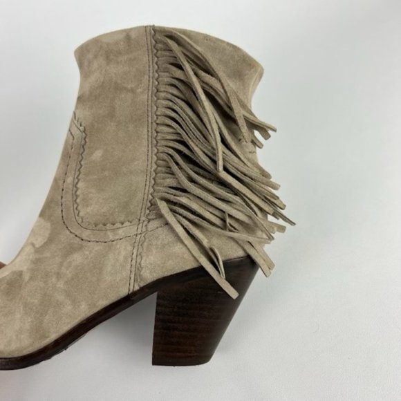 Sam Edelman Louie Taupe Fringe Suede Western Ankle Boot 6 - Picture 11 of 16